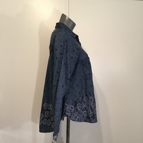 Free People Dottie Over You Chambray Button Up Floral and Plaid Blouse Size S - Picture 4 of 14